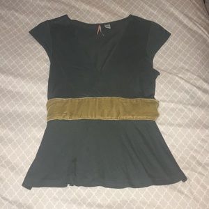 Anthropologie V neck Top with Velvet Sash